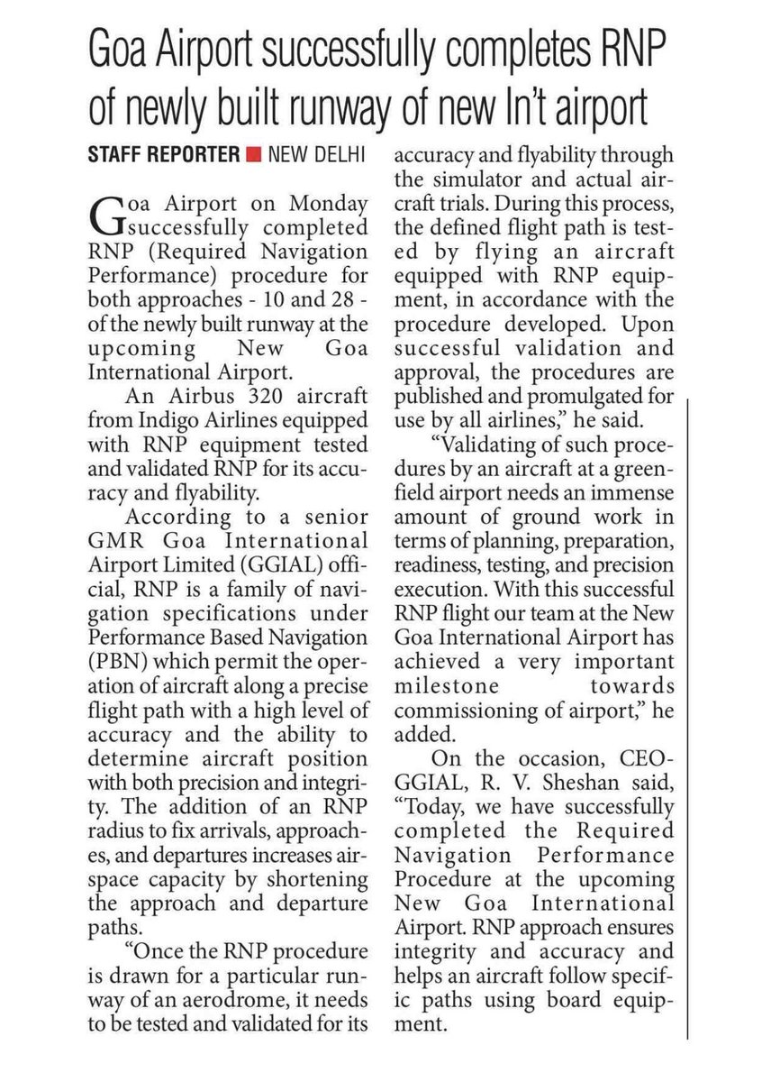 MoCA_GoI's tweet photo. A great feat by @aaigoaairport as it successfully completes Required Navigation Performance (RNP) Procedure for the newly built runway at the upcoming New Goa International Airport. This will assist aircraft in accurate landing using a specific path.
Article by: @TheDailyPioneer https://t.co/ZaL3zprIOl