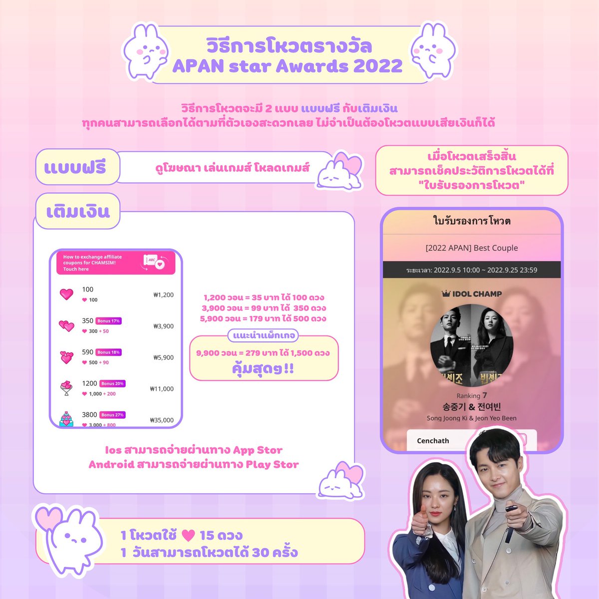 forgeumga_TH's tweet photo. ก่อนพักเที่ยง... แวะโหวตสักหน่อย ขอเวลาไม่เกิน 5 นาที โหวตให้ #Jeonki กันหน่อยนะค่าา 🥹💖

🗓 วันนี้ -  วันที่ 25 ก.ย. 65 เวลา 23:59 น. 

ใครพึ่งโหวตไม่เข้าใจตรงไหนทักมาถามได้นะคะ  โหวตเท่าไหร่ก็มีค่าหมดค่ะ 💪

#빈센조 #송중기 #전여빈
#SongJoongKi #JeonYeoBeen https://t.co/gneGBBtZdt