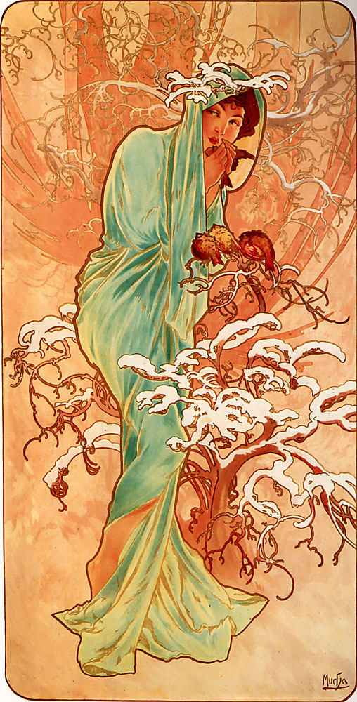 Alfons Maria Mucha(24 July 1860 – 14 July 1939)was a Czech painter, illustrator and graphic artist.

“Spring, 1896”
“Summer, 1896”
“Autumn, 1896”
“Winter, 1896”