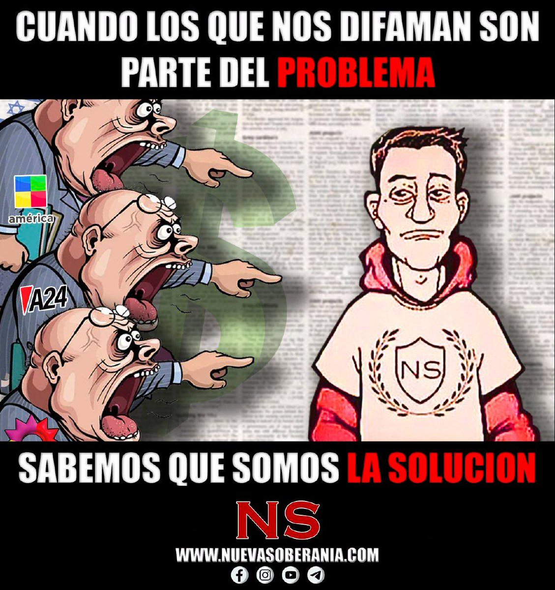 NSoberania's tweet photo. NOS RECHAZAN Y DIFAMAN POR NO SER CORRUPTOS Y MERCENARIOS COMO ELLOS, @A24COM @eltreceoficial @AmericaTV
ES LA CONFIRMACION DE QUE VAMOS POR EL CAMINO CORRECTO. 
SUMATE A NUEVA SOBERANIA, LA UNICA ALTERNATIVA AL SISTEMA.
#DefiendeArgentina https://t.co/BIgzxGrILp