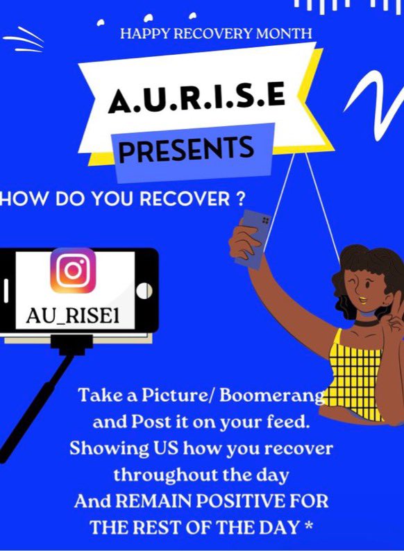 AU_RISE1's tweet photo. It’s Recovery Month…Everyone please join Allen University in showing us how you recover with a picture or boomerang and tag us on our social media page: Instagram (AU_RISE1) #PositiveVibes #RecoveryMonth https://t.co/UqT0AZOamB