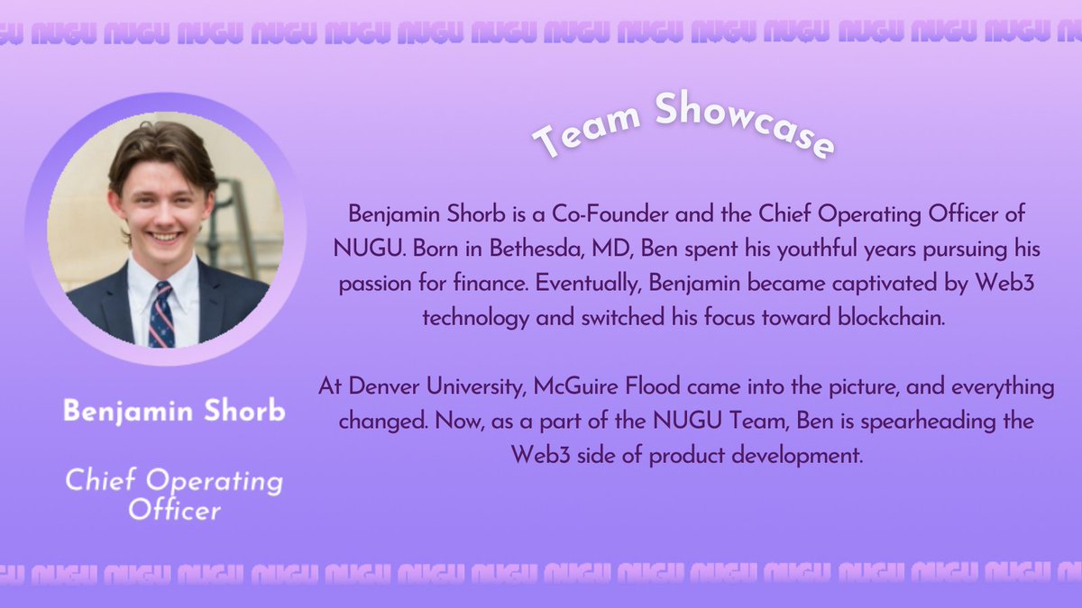 Last, but not least, we would like to introduce Benjamin Shorb! Though he is our youngest team member, Ben has pulled his weight in terms of the development of NUGU. As a web3 expert, he brought blockchain technology into the NUGU landscape. We are happy to have him with us!