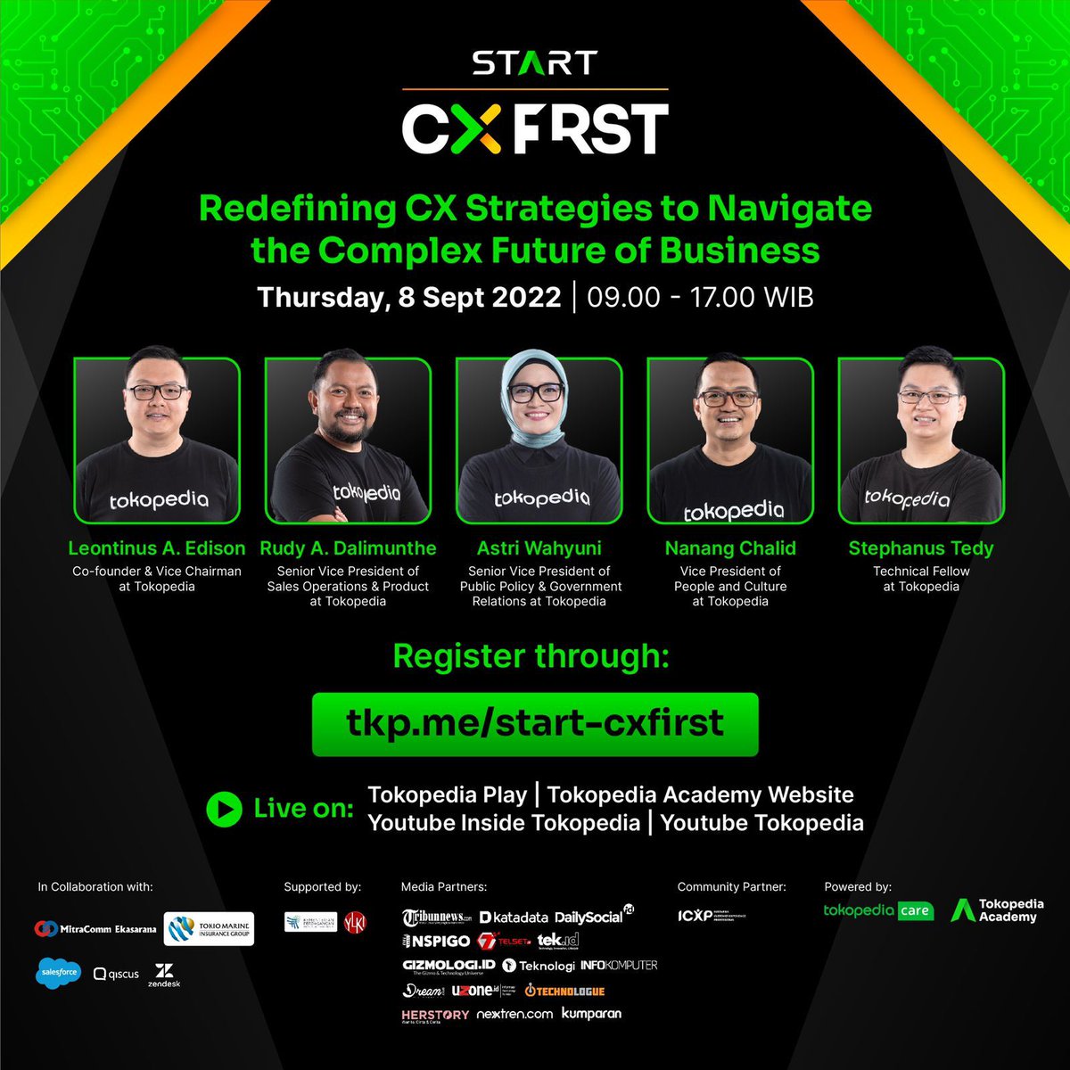 hrdbacot's tweet photo. Nah buat lo yg mo belajar gimana si biar bisa bikin strategi CX sama expert dalam &amp; luar negeri , coba ikut  START CX First Summit yang diadain Tokopedia Care Kamis tanggal 8 September besok! 

Eventnya gratis dan terbuka buat umum. Daftar sekarang ya https://t.co/WnFEGzoHu8 https://t.co/GFWc5cZVPJ