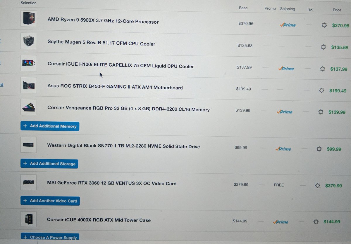 SonOfUlti1's tweet photo. Here's my PCPartPicker build setup for gaming/streaming. Anyone who actually knows computer stuff see any issues? #pcpartpicker #pcbuild #twitch #streaming #gamer https://t.co/d0mlpH7KZt