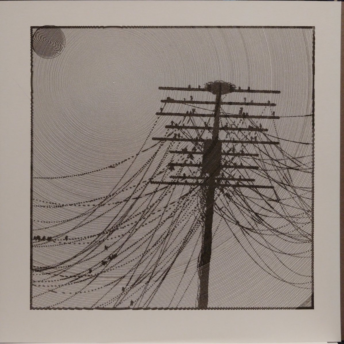 neffnet's tweet photo. playing with #drawingBotV3, here's Dalekovod #7 by @patakk run through a spiral PFM. (Ignore that thing in the corner, my bad!) I love this series because so many of the power poles around here look just like this covered in grackles https://t.co/t2mdsoxu8E https://t.co/wjoQ5t0fiV