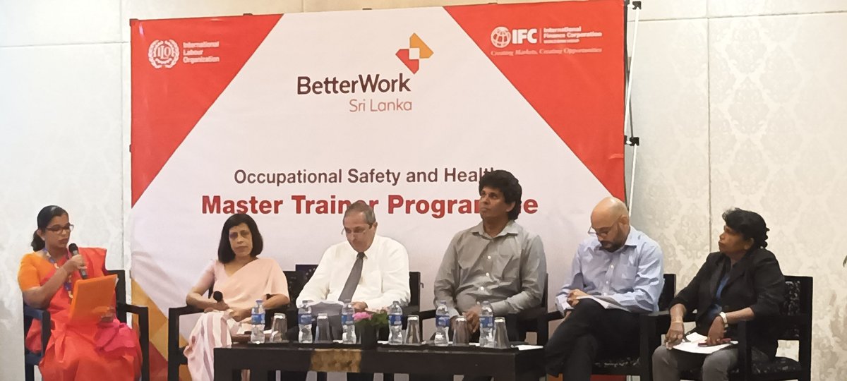ILOColombo's tweet photo. 'Why Sri Lanka, Why Now, and the Importance of OSH' panel discussion kicks off
(L2R): Ms Eranthi Premaratne (#BetterWork); Dr Champika Amarasinghe (#NIOSH); Mr Vajira Ellepola (#EFC); Mr Wasantha Samarasinghe (#ICEU); Mr Yohan Lawrence (#JAAF); Ms Lalitha Dedduwakumara (#TCGWU) https://t.co/JtMHnAdS6D