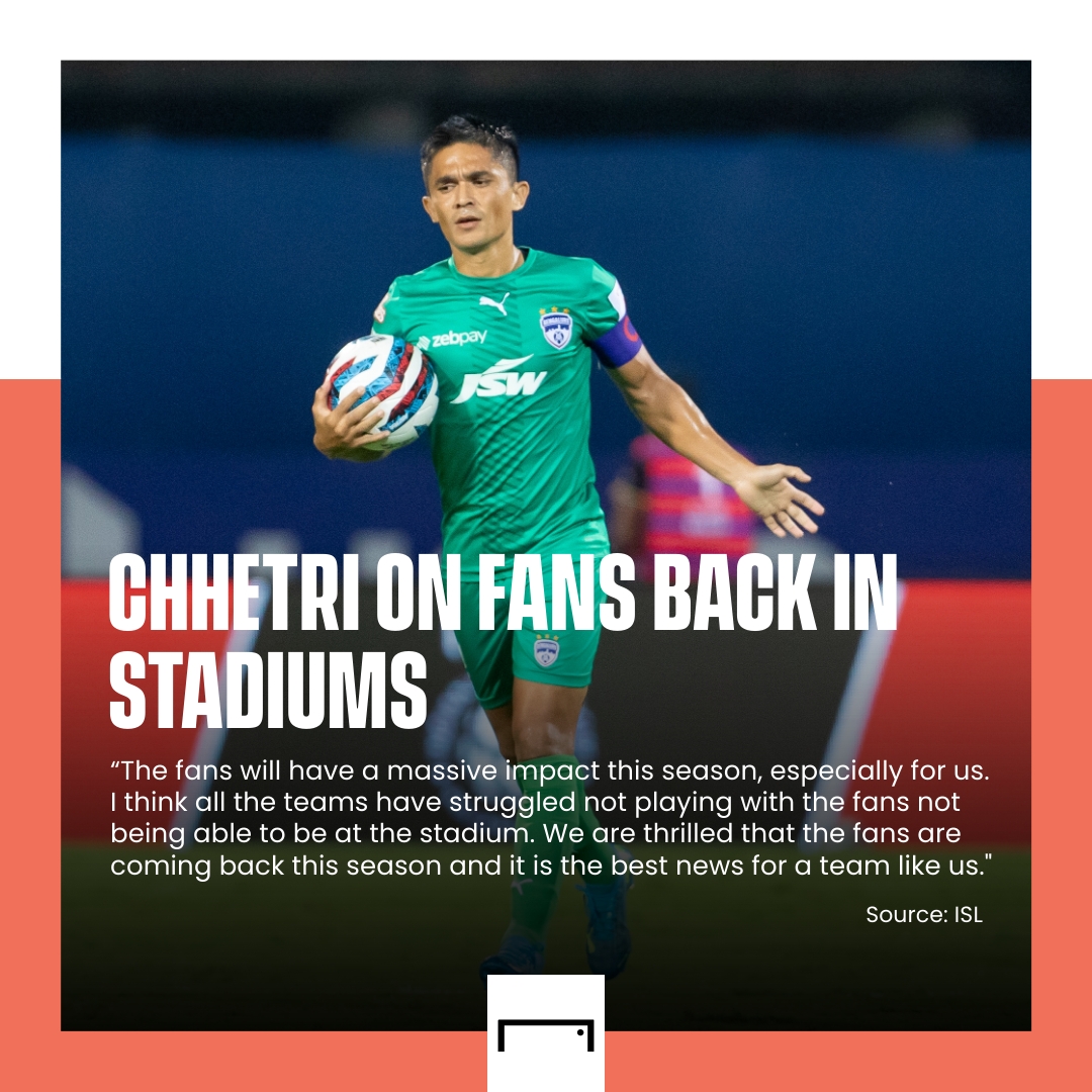 Goal_India's tweet photo. Sunil Chhetri can't wait to play in front of packed stadiums again 😍🏟️

#LetsFootball #FansAreBack https://t.co/pGOZrSRTrh