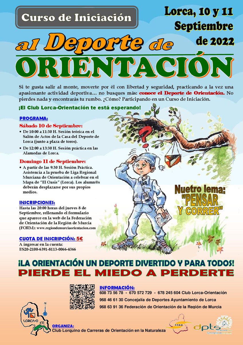Si quieres conocer más sobre el deporte de la Orientación🗺️⏱️, el sábado te esperamos en la Casa del Deporte para participar en un curso de iniciación. Aquí te dejamos el cartel con toda la info⏬#jdg2022 #Lorca #regiondemurcia