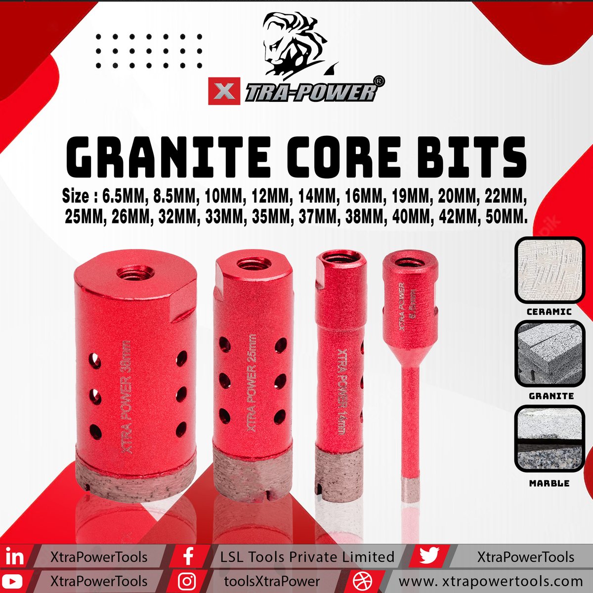 ToolsXtraPower's tweet image. Xtra Power Granite Core Bits
learn more at xtrapowertools.com
#xtrapowertools #xtrapower #lsltools