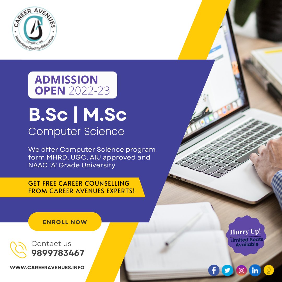 Career4Avenues's tweet photo. Boost your career with https://t.co/v3aVvQA5hh & M.Sc-(Computer Science)!
Enroll yourself at Career Avenues today!!!
#DistanceLearning #ComputerSciences #ComputerApplication #IT #BSc #MSc #BCA #MCA #DCA #PGDCA #Education #Security #Careerintechnology #Software #programming https://t.co/xUjGKpoCQr