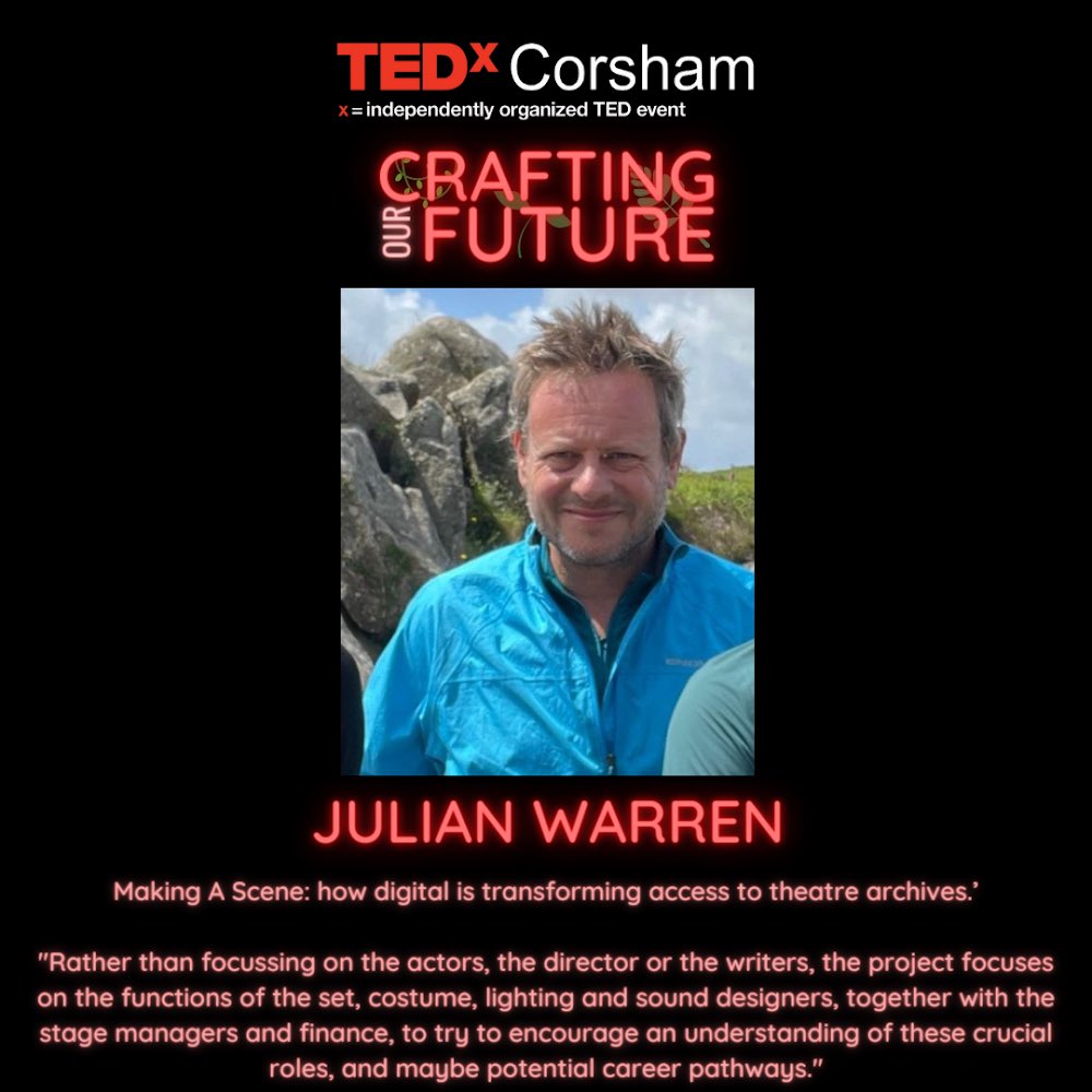 TEDxCorsham's tweet photo. Our fourth speaker will be Julian Warren of the University of Bristol’s Theatre Collection🎭

He will be presenting a talk on how his work is interacting with cutting-edge technology to create access to theatre! https://t.co/z4sK3fhVJT