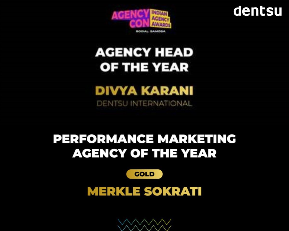 dentsu international india 🇮🇳 (@dentsuin) on Twitter photo Heartiest congratulations to <a href="/divyakarani/">Divya Karani</a> for winning the ‘Agency Head of the Year’ at <a href="/Social_Samosa/">Social Samosa</a>'s AgencyCon 2022 Awards & Merkle Sokrati for bringing home a Gold for Performance Marketing! Heartiest congratulations to <a href="/divyakarani/">Divya Karani</a> for winning the ‘Agency Head of the Year’ at <a href="/Social_Samosa/">Social Samosa</a>'s AgencyCon 2022 Awards & Merkle Sokrati for bringing home a Gold for Performance Marketing!