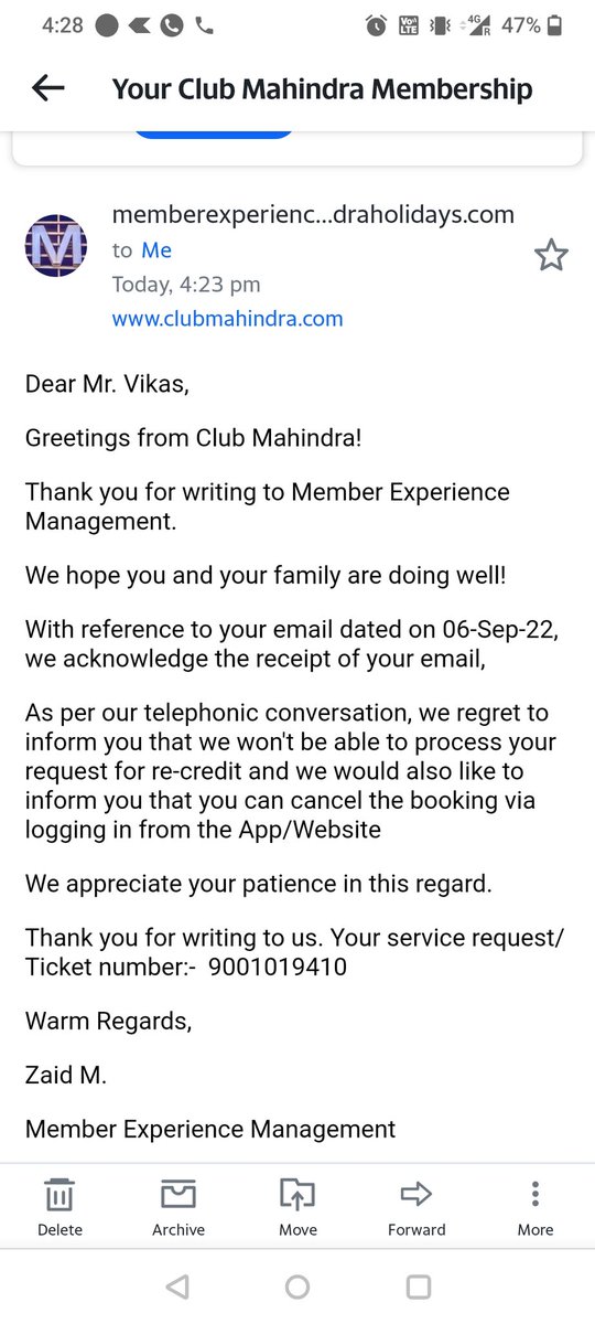 vikasbansi1's tweet photo. Always been a great admirer of Mahindra group and customer oriented approach 

Had to cancel my Club Mahindra holiday due to medical emergency in family. Initially was asked about document proof and then denied refund of days :(

@clubmahindra
@anandmahindra
#policyoverempathy https://t.co/cUcavDQ9IN