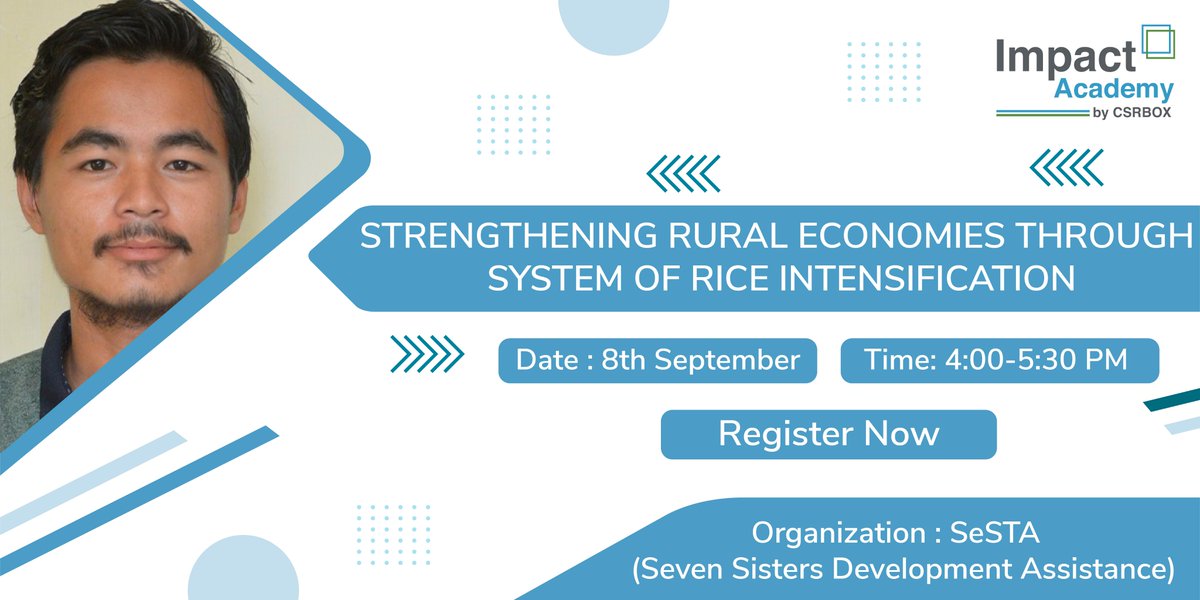 sestaorgindia's tweet image. #masterclassalert

SeSTA in collaboration with Impact Academy will organise a masterclass on System of Rice Intensification (SRI) and how it helps rural economies to get strengthened on September 8, 2022, at 4:00 pm IST.