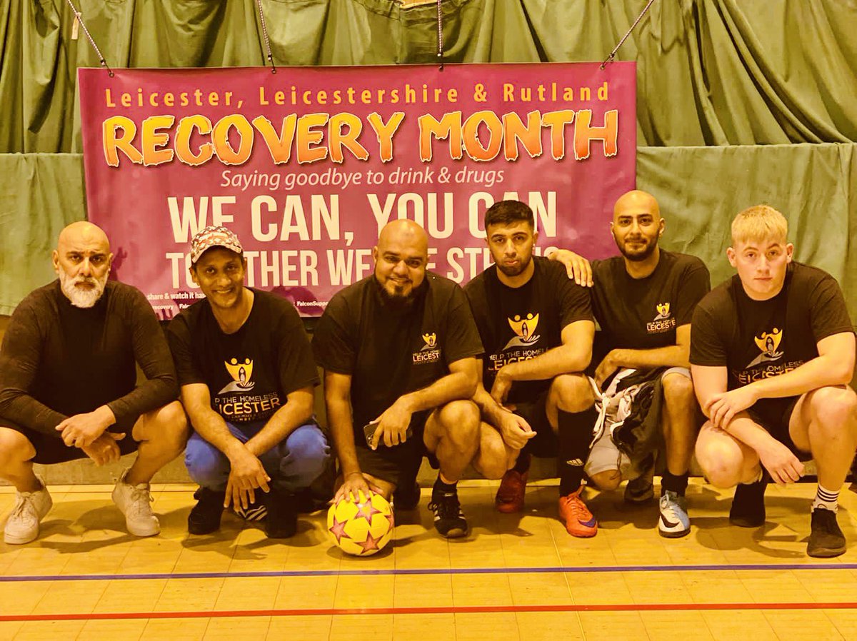 homelessleics's tweet photo. #teamhth is taking part in the football tournament as part of #recoverymonth @DearAlbert @FalconSupport_ @carpentersarms4 @everythingbrand @SaffronEyecare @bondadams https://t.co/eGXdBeQX5W