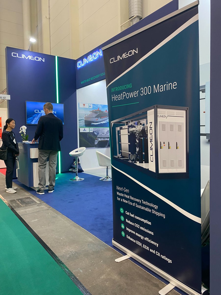 Climeon's tweet photo. We’re here! 👋 At this year’s @SMMfair Climeon is launching its brand-new waste heat recovery technology, #HeatPower 300 Marine. Join us at Booth 107 Hall A1, learn more about increasing onboard energy efficiency and find out how we’re #drivingthemaritimetransition https://t.co/jy4JZsX65F
