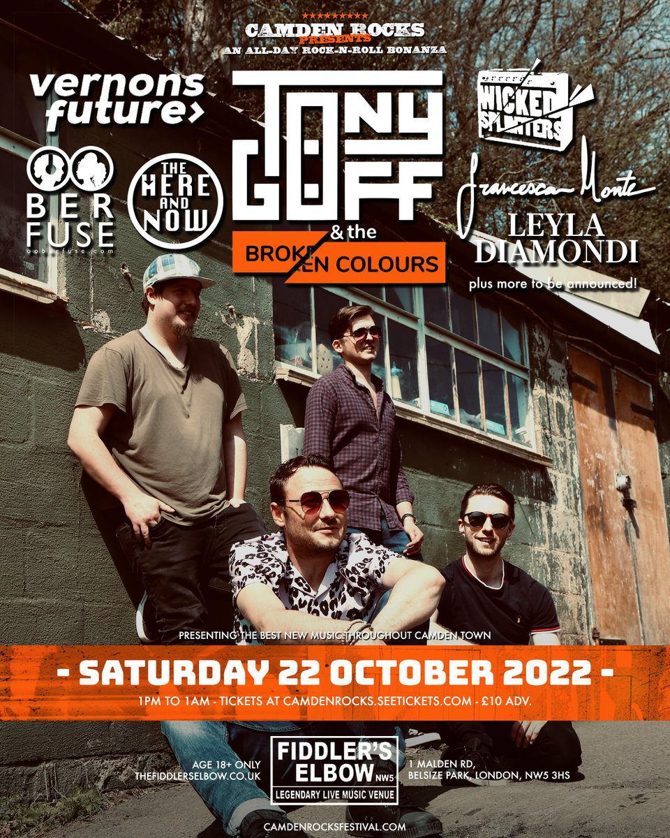 CamdenRocksFest's tweet photo. NEW SHOW! 📣 #CamdenRocks presents an all-day #rocknroll bonanza featuring feel-good indie-funk @TonyGoffMusic @VernonsThe @WickedSplinters @Ooberfuse @LeylaDiamondi live at @FiddlersCamden, followed by after party at @CamdenRocksclub

Tix &amp; Band Links 🎟 https://t.co/hXawLkXvJn https://t.co/ekQrxD9U6w