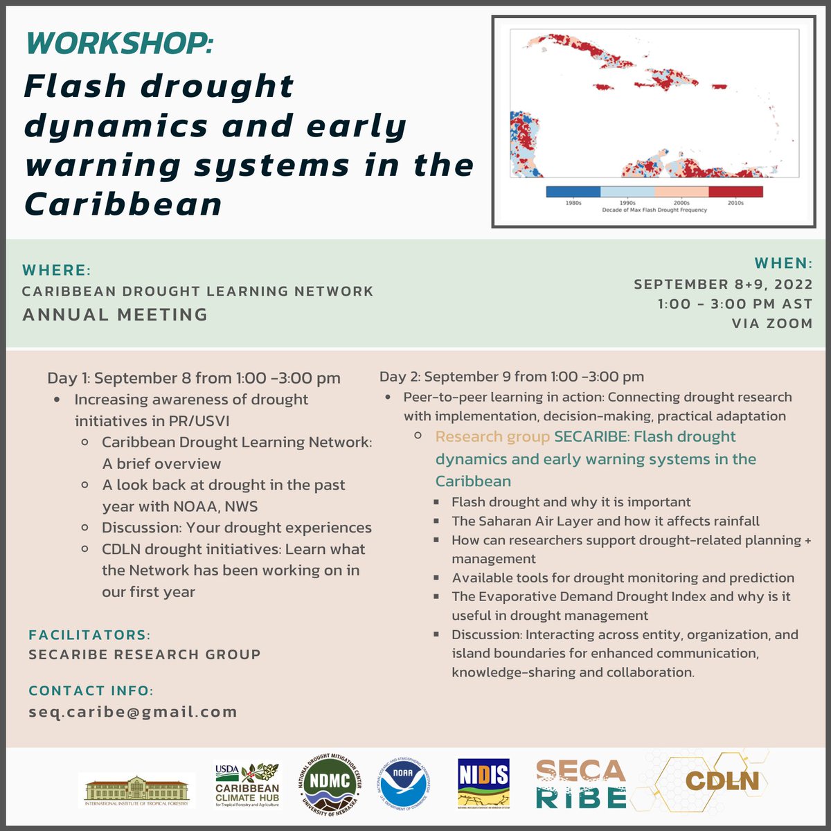 Working in drought related topics in the Caribbean? Here's a workshop for you! Reach out for more info!