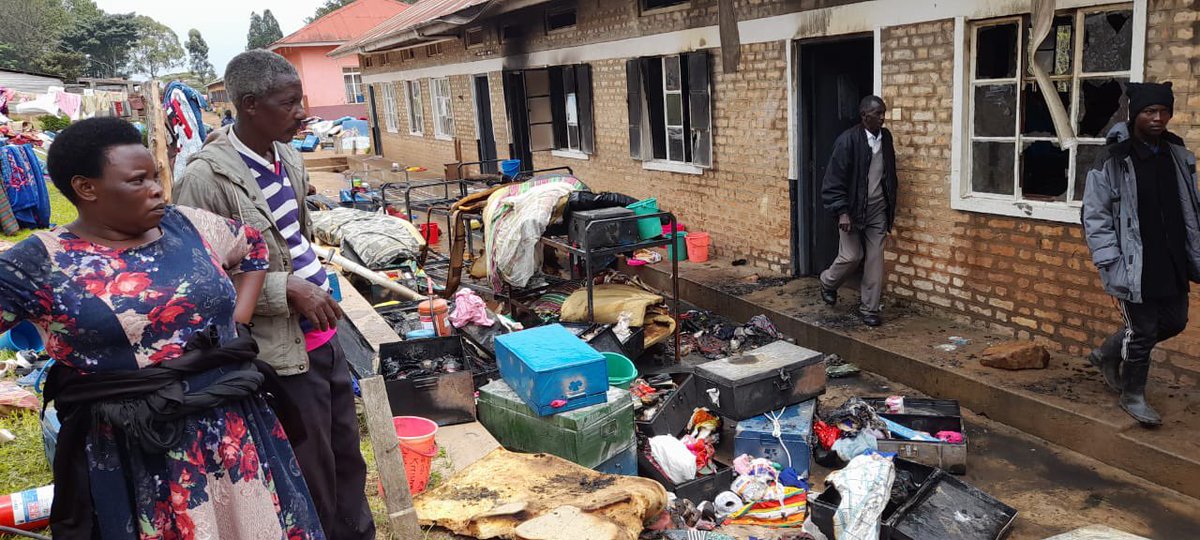 BushenyiNews's tweet photo. Pupils of Bweranyangi Junior Primary School in Bushenyi District are counting losses after fire burnt one of the boys' dormitories. The cause of the fire which started at around 11:40am, destroying pupils' property is yet to be established, Milton Bandiho reports https://t.co/0332D2V5xA