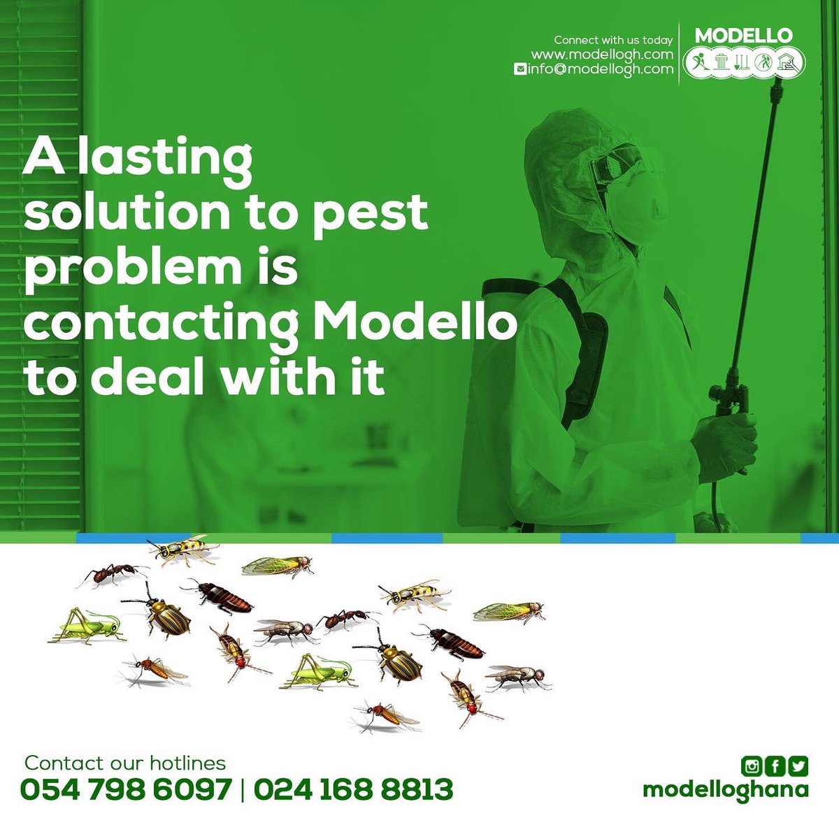 modelloghana's tweet photo. 😷🤧Fighting pest infestation? Our team has the experience and equipment to handle any size fumigation project, both domestic, residential and commercial.
Get a free estimate now🫵
#pestinspections #modelloservices #fumigationexperts #termitecontrolservices #bedbugspecialist https://t.co/0CeoXkRmIq
