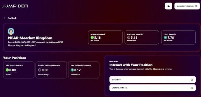 BscComb's tweet image. Received 1 testing Nft, staking transaction is fast and successed. Also token vesting and claiming are fine. The launchpad and token staking is not working for me, I guess this 2 features are not available yet. @JumpDeFi #Testnet #Near