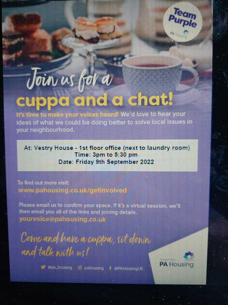 Its finally here, with a few days to go myself, @RajSharmaHouse and @kirstywalker000 want you join us for a cuppa and chat details below, #TeamPurple #NHOOD25 @pa_housing