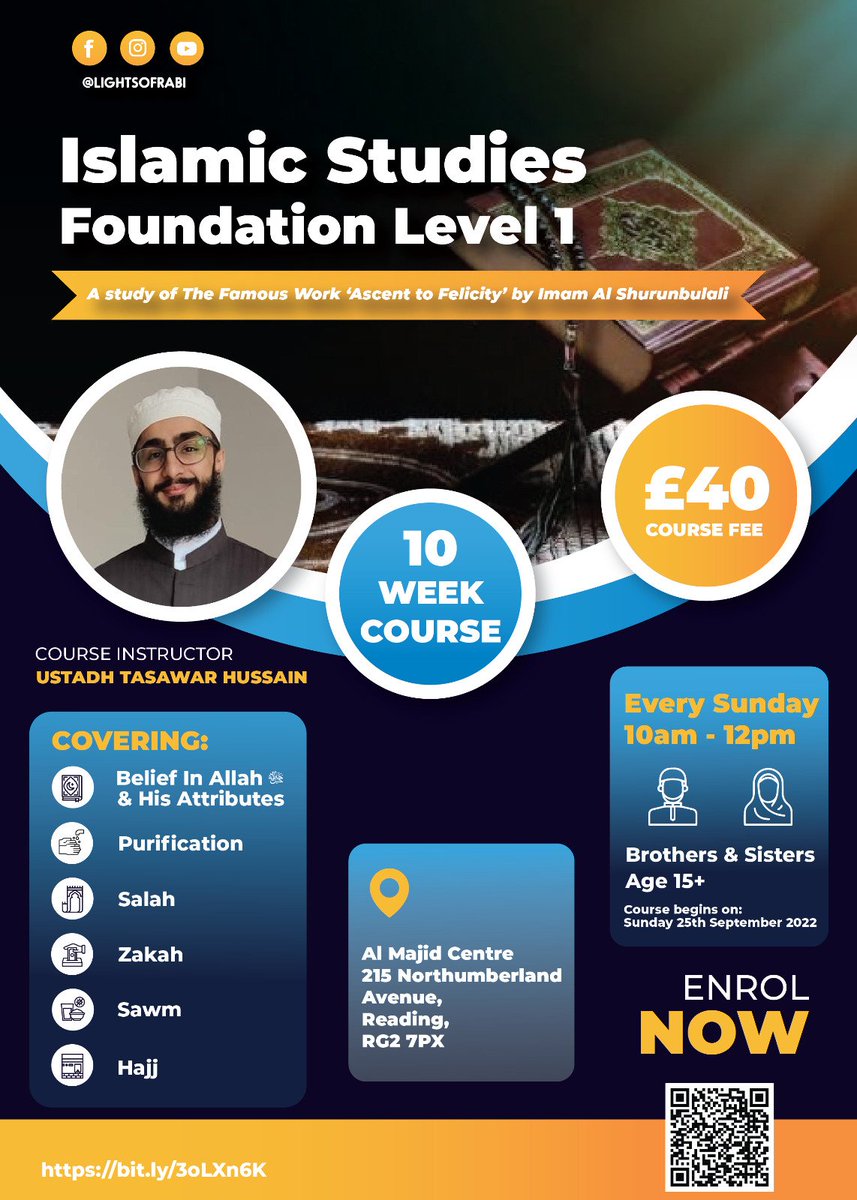 LightsOfRabi's tweet photo. ••Lights of Rabi Presents•• 

❝ISLAMIC STUDIES - Foundation Level 1❞

Lights of Rabi is proud to announce its first Islamic Studies Course in Reading. A 10 week introductory course covering the essentials every Muslim must learn. https://t.co/ObWJmpOj8e