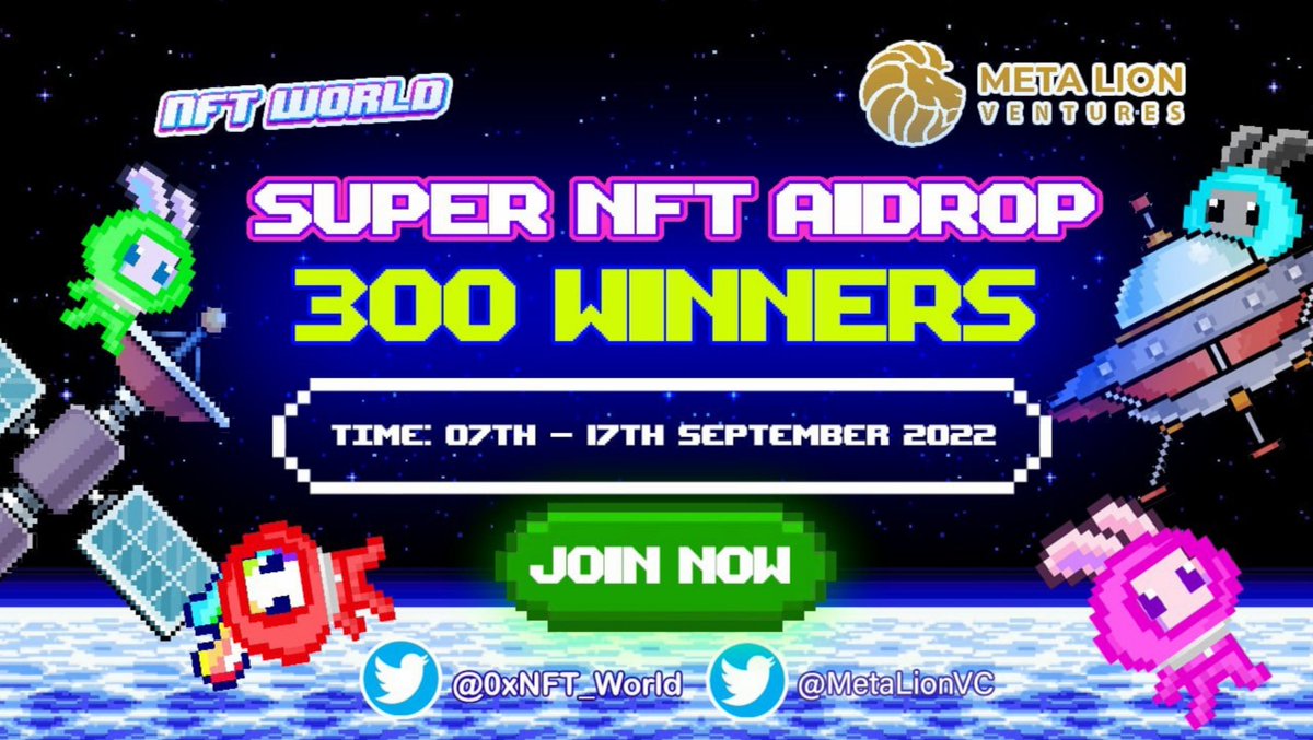 MetaLionVC's tweet photo. 🔥SPECIAL GIVEAWAY FROM META LION X NFT WORLD🔥

Meta Lion &amp; @0xNFT_World are organizing the September FREEMINT Event for the community.

Take your chance to receive 300 free minting spots from NFT World!

Go to the Airdrop Page:
👉https://t.co/dCv7mc6ctM

#MetaLion #Giveaway https://t.co/UI300FRcKx