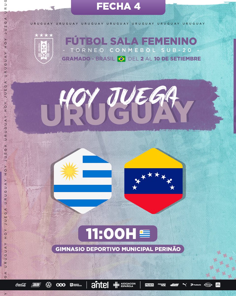 🇺🇾 ¡𝗛𝗢𝗬 𝗝𝗨𝗘𝗚𝗔 𝗨𝗥𝗨𝗚𝗨𝗔𝗬!

La Selección femenina enfrentará a Venezuela 🇻🇪, en la CONMEBOL sub-20.

💪🏻 ¡Vamos, chicas! 

#ElEquipoQueNosUne #Sub20FSFem