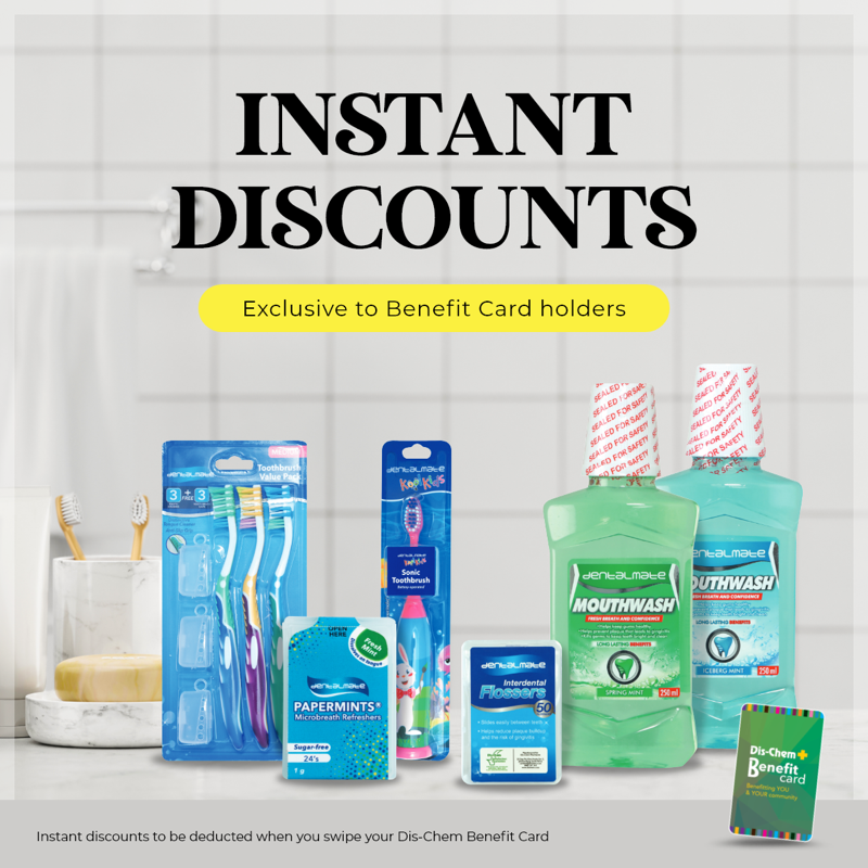 Dischem's tweet photo. Give your teeth and gums a thorough clean with our wide range of dental care products. Shop now and get instant discounts when you swipe your Dis-Chem Benefit Card: https://t.co/o8ReFgJmi9
#MonthEndDeals #DisChemInstantDiscounts #DisChemSavings #DentalCare #OralHygiene