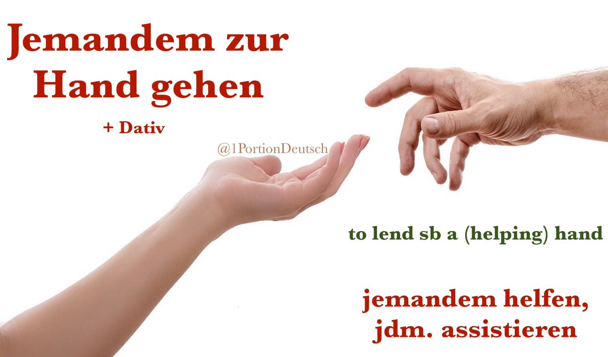 1PortionDeutsch's tweet photo. #Deutschlernen #Wortschatz #LernGerman
Feste Nomen-Verb-Verbindung mit Präposition:
Immer eine schöne Sache, wenn man helfen kann! 💪
„Lisa ist ihrer Freundin zur Hand gegangen, als sie ihr Wohnzimmer neu gestrichen hat.“ https://t.co/UD9YgS1G5I