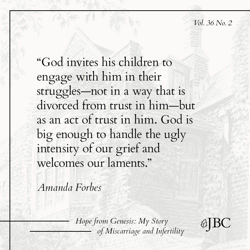 “Hope from Genesis: My Story of Miscarriage and Infertility” by Amanda Forbes

✨Explore our latest issue of the Journal of Biblical Counseling here: ccef.org/journal-of-bib…  ✨
.
.
.
#ccef #biblicalcounseling #jbc #miscarriage #infertility #grief