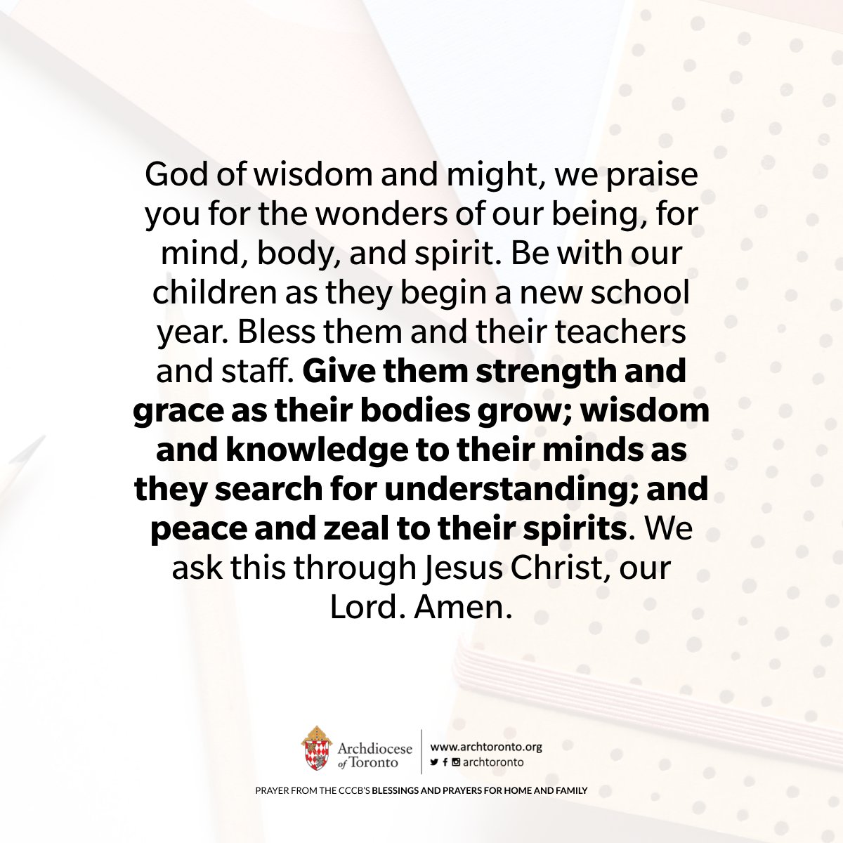 We pray for all our students, teachers, and staff heading back to school this week. May you have a wonderful school year ahead! #catholicTO #BackToSchool