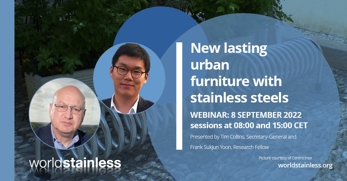 worldstainless1's tweet photo. New lasting urban furniture with stainless steels:
FREE webinar on 8 September - Don't forget to register!!
#stainlesssteel #freeWebinar #education #training #urbanFurniture #streetFurniture #sustainability #lifeCycleCost #lifeCycleEmissions #benefits
https://t.co/cfMcEIjhYJ https://t.co/qgFWzFroir