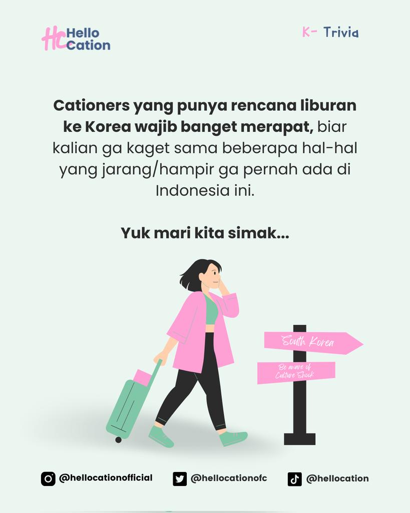 hellocationofc's tweet image. [Hellocation Introduces South Korean Culture ]

Anyyeong cationers!👋

Ada yang pengen tinggal di Korea Selatan? 
Tapi masih gak tau budayanya kayak gimana?
Jangan sampe pas dateng ke Korea kita kena culture shock karena gak tau budayanya😖