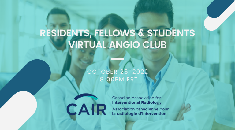 CAIRrfs's tweet photo. Our #RFS Virtual Angio Club is scheduled for October 26, 8PM EST - Call for submissions now open: https://t.co/XoMmVZYvAu
#MedEd #TwittIR #Medtwitter #Irads #RFSVAC https://t.co/BDtazk2lIq