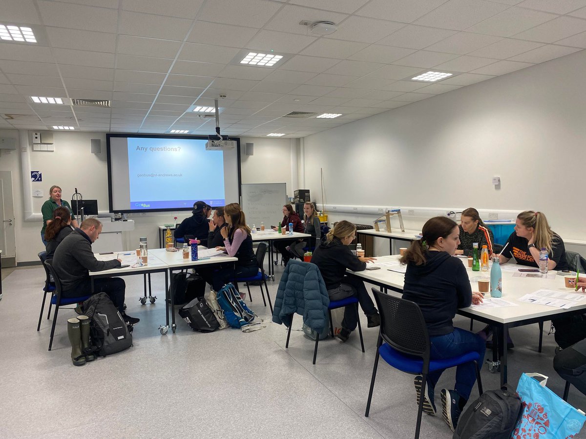 GeoBus_StA's tweet photo. A great weekend for #GeoBus! We welcomed teachers from across the central belt (and as far as Dumfries & Galloway) to @EarthSciStA for our first #CLPL day on Saturday. We spent the morning carrying out river #fieldwork & the afternoon testing out our shiny new storm simulators!😀 https://t.co/vpQj1jiOvA