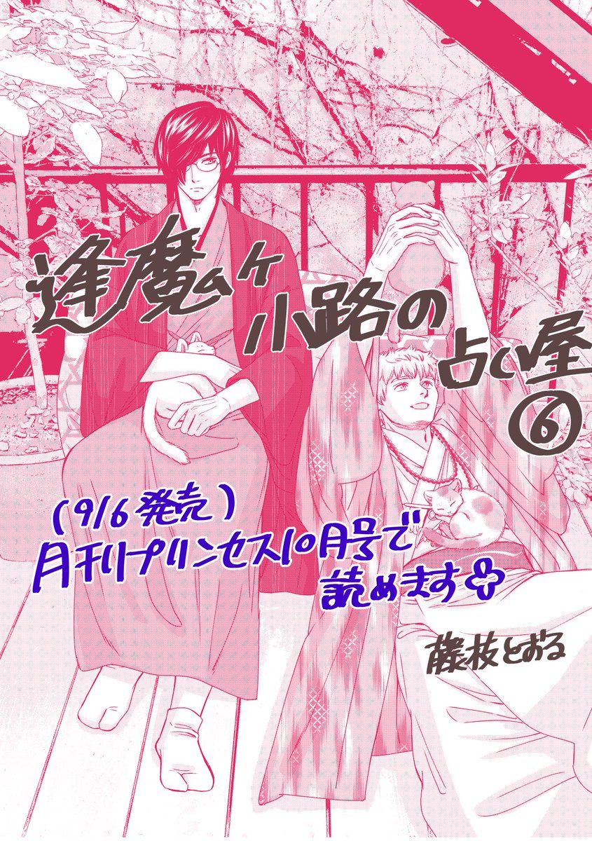 本日9月6日発売の月間プリンセスに「逢魔ヶ小路の占い屋」掲載されております!
占い屋を営む祓い屋コンビのお話です。
今回はネコチャンに取り憑かれます🐈
昨夜のお兄ちゃんも出てきます。よろしくね