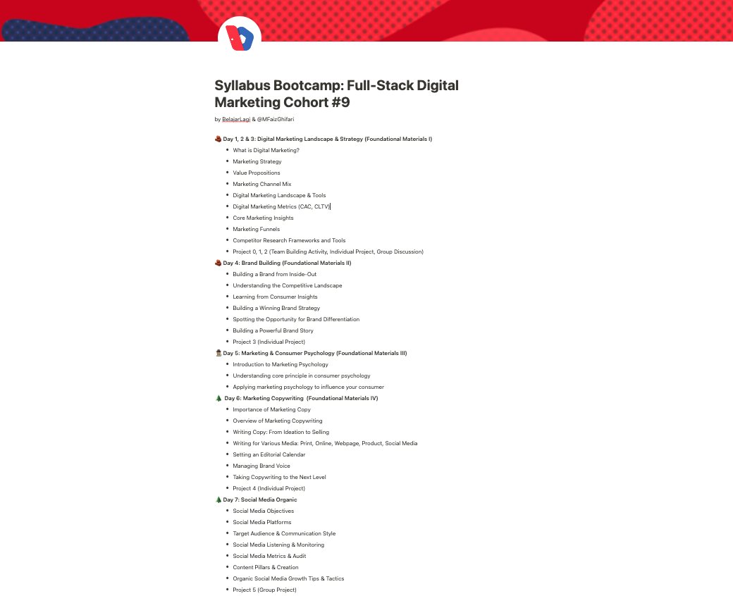 MFaizGhifari's tweet photo. Fullstack Digital Marketing Cohort-9 Registrations!

8 Minggu/30+ class (@ 2hour): 
- Marketing Copywriting
- Organic Social Media
- Google Analytics
- FB Ads
- SEO
- CRM
And many more..

27 Sept - 20 Nov 22 
Register Now! (Limited) 🚀
https://t.co/kjJN6G8r0q https://t.co/6TFhPLhHP2