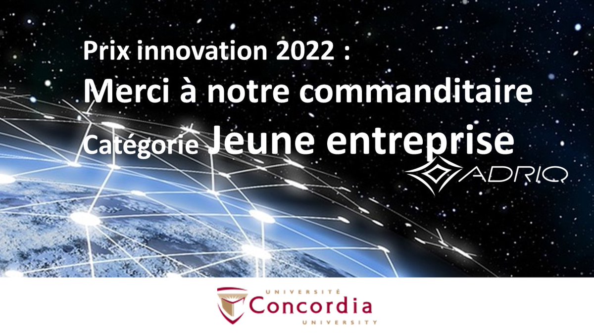 Prix innovation 2022: "Jeune entreprise" category, presented by <a href="/Concordia/">Concordia University</a>. The finalists are: <a href="/BioTwin/">BIOTWIN</a>, EHVA, Foxtrot Industriel, GreeNovel, Innodal, LumIR Lasers and <a href="/medscint/">MEDSCINT</a>.
See all the finalists of the Prix Innovation 2022 here:
adriq.com/gala-des-prix-…