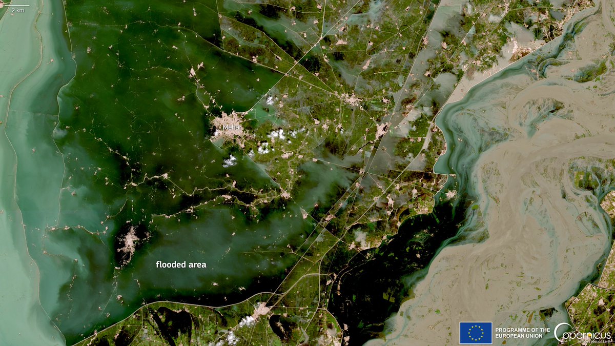 CopernicusEU's tweet photo. #PakistanFlood #PakistanFloods2022
Large areas of #Pakistan๐ต๐ฐ continue to be flooded
โฌ๏ธHere is how the area around Mehar, in the Dadu District, appeared in the #Sentinel2 ๐ช๐บ๐ฐ๏ธimage of 5 September https://t.co/E9lsuwzYWZ