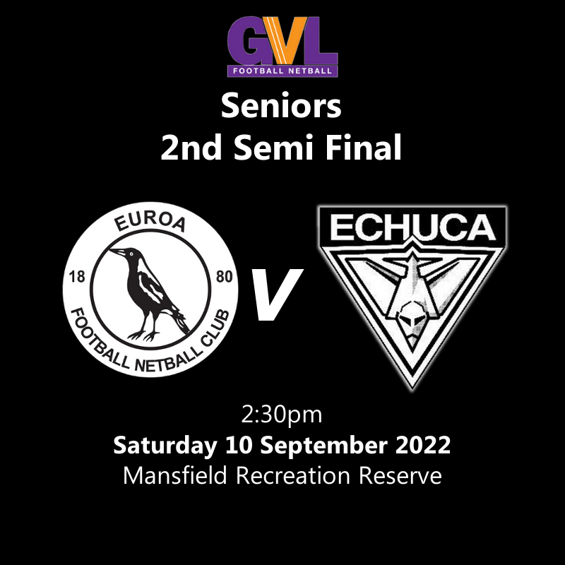 Finals Week 2:
Euroa v <a href="/Echucafnc/">Echuca FNC</a> at Mansfield
Winner goes straight into Grand Final.