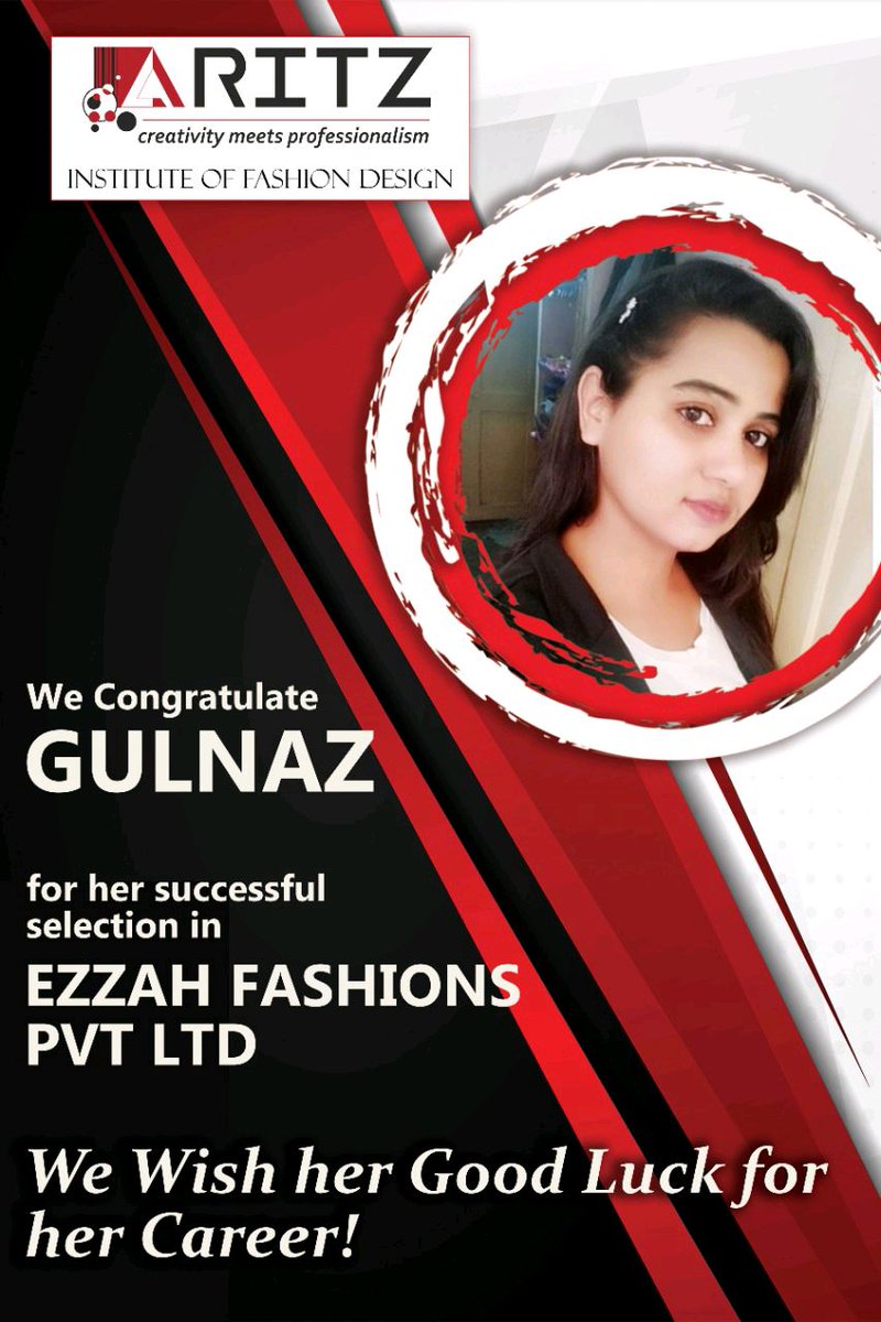 of_aritz's tweet photo. Congratulations Gulnaz for getting selected in Ezzah fashions Pvt Ltd. We wish you all the best for your upcoming career! https://t.co/gdt2uURBT2