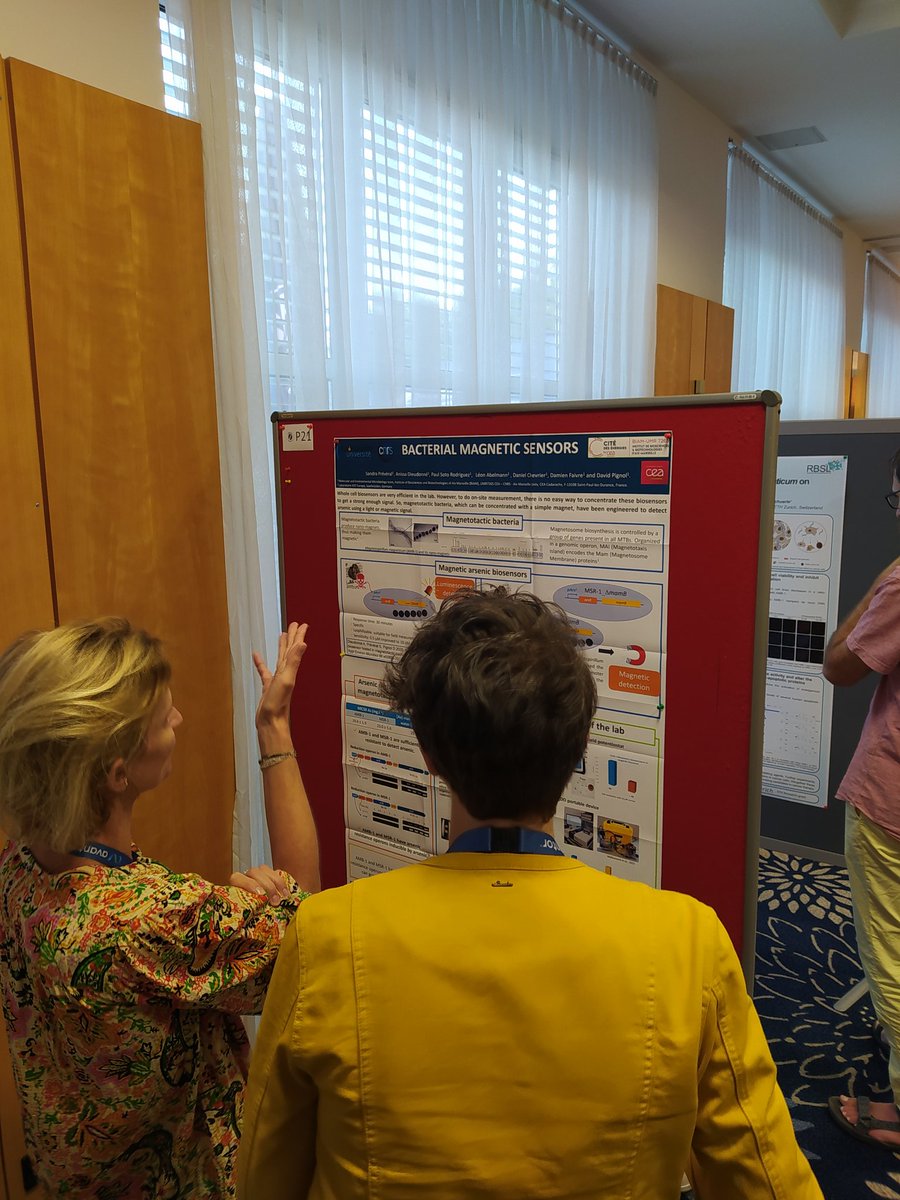 MicroBioMin's tweet photo. Great first day at MTB2022 in Bayreuth! Dr. Sandra Prévéral and Dr. Emilie Gachon presented their respective work on MTB biosensors and magneto-aerotaxis. #Magnet #research #biam https://t.co/JRRPYEfz73