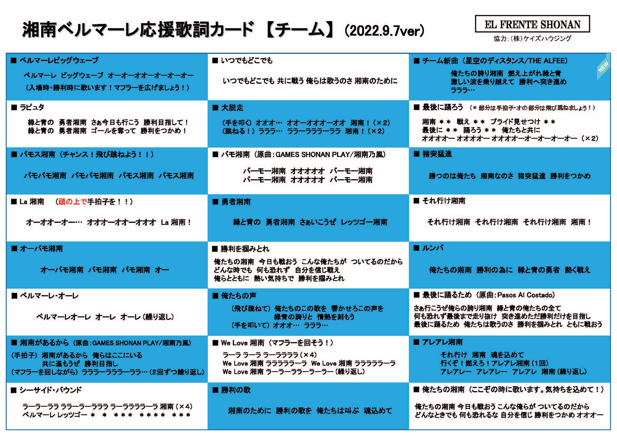 湘南ベルマーレ 明日 日産スタジアムで行われる横浜fm戦は 声出し応援適用試合 です 2年半ぶりとなる声出し応援 選手たちも楽しみにしています サポーターの皆さんのご協力によりベルマーレのチャントが書かれた画像を掲載します 熱いご声援