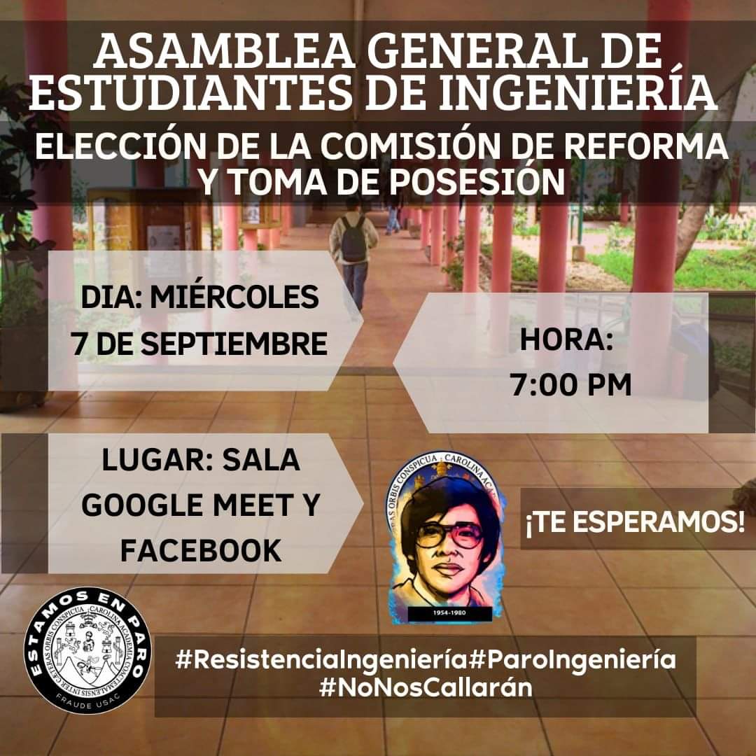 RescateIng's tweet photo. 🔴ASAMBLEA ESTUDIANTIL🔴 
ES DE SUMA IMPORTANCIA QUE LOS ESTUDIANTES ESTÉN PRESENTES PUES SE TOMARÁN DECISIONES FUNDAMENTALES.
Miércoles 7 de Septiembre.
19:00 horas.
Pendientes del link de Google Meet. https://t.co/grsNNdpgOQ