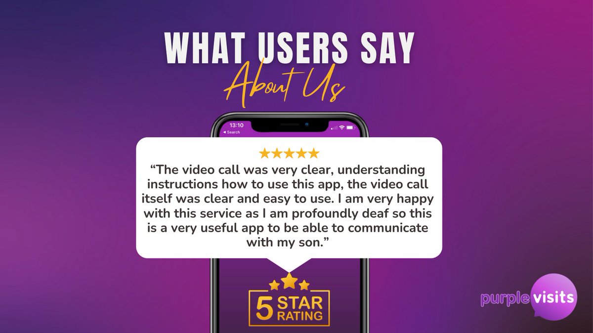 Disability can often be a barrier to communicating with our loved ones. Purple Visits is so pleased that our app is helping families to connect in an accessible way. Thank you for your wonderful review 💜 #review #feedback #5starapp