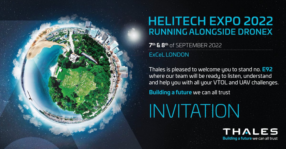 ThalesAerospace's tweet photo. Meet #Thales at #Helitech, this week in London. Solutions showcased include #StableLight autopilot, #FlytLink satcom, Connected Mission Assistant, #FlytX avionics, and #ScaleFlyt drone operations suite.
▶️ More: https://t.co/XuqHz6gIjh
▶️ Registration: https://t.co/VsQm2t3ebR https://t.co/I3uYXAODY2