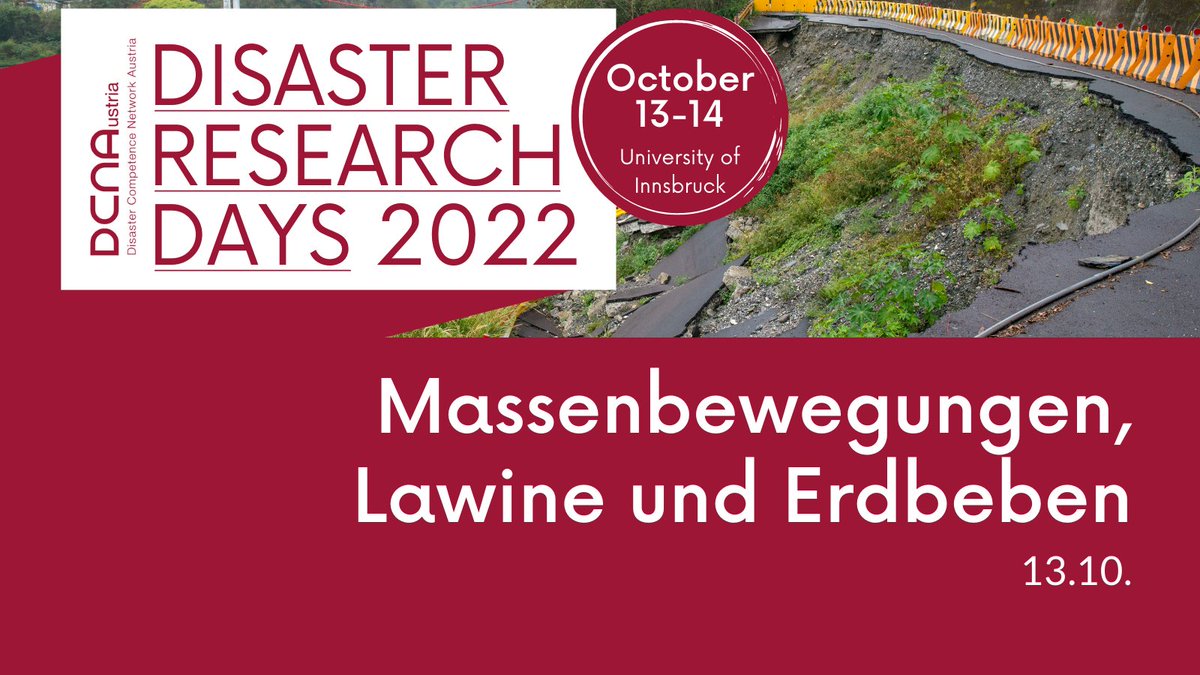 DCNAustria's tweet photo. The next #DRD22 session we’d like to introduce is “Mass Movements” dealing with rock falls, landslides, earthquakes, and avalanches. Session chairs will be Christian Zangerl (@BOKUvienna) and Marc Ostermann (@GeologischeBA):
Details: https://t.co/rIRV51sUPf
#disasterresearch https://t.co/gJ02MqJJKW