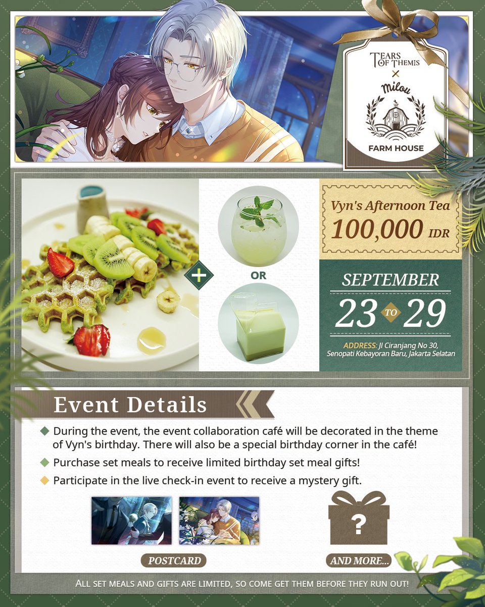 TearsofThemisEN's tweet photo. Vyn's Birthday Limited Theme Cafe is opening soon in Indonesia! 

Share the warm light and exchange wishes.

Time: Sept.23 - Sept.29

Like this tweet and RT for a chance to win Vyn's Birthday Decorative Acrylic Board. 5 winners will be picked at random on Sept.22!

#TearsOfThemis https://t.co/Ea1YHU1Y9V